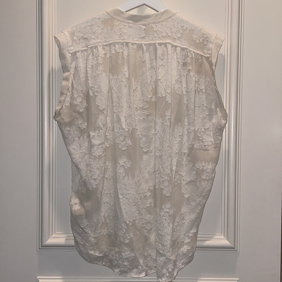 Rebecca Taylor White Sleeveless Blouse Sheer with Floral Pattern - Picture 2 of 3